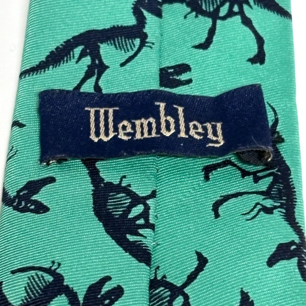 Wembley Necktie Kids OS Green Dinosaur Skeleton Fossil Print Polyester 49 inch